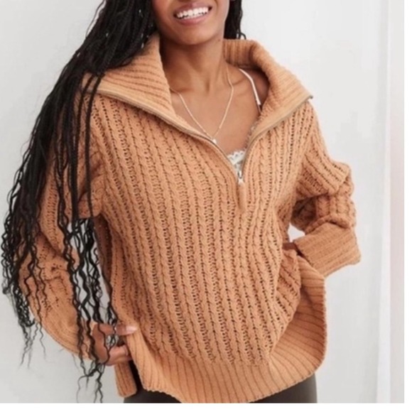 Aerie Half Zip Pullover Sweater Knit Collared Relaxed Fit XS - Picture 1 of 5